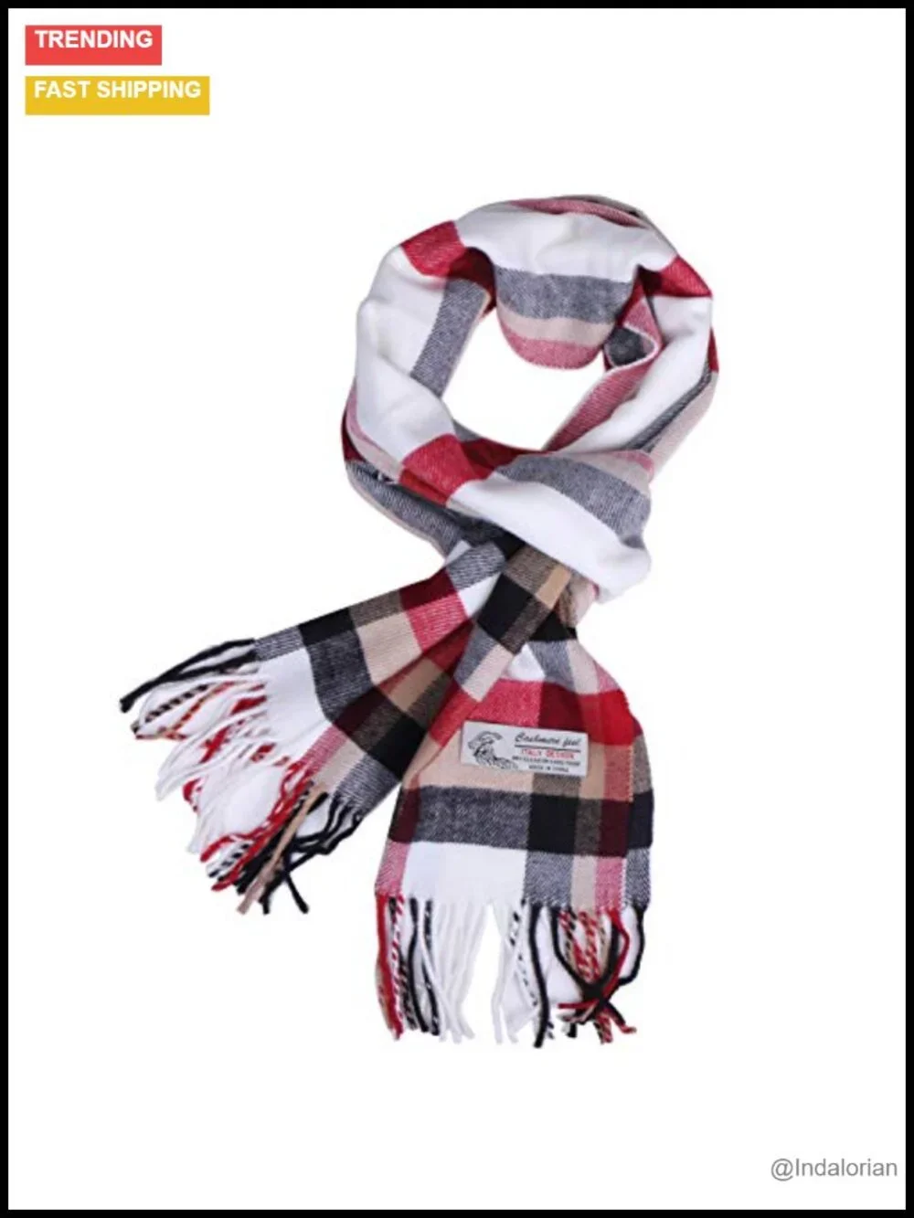 Herringbone Houndstooth Checked Pattern Cashmere Feel Winter Scarf